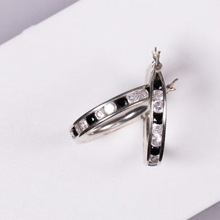 Black and Clear Zircon Large Bands - Earrings