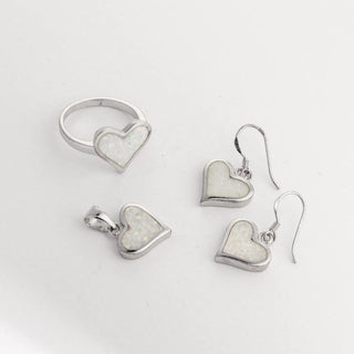 White heart opal - Ring, Earrings, Pendant