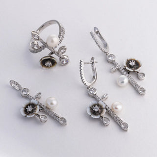 Black&White Mother Of Pearl - Ring, Earrings, Pendant