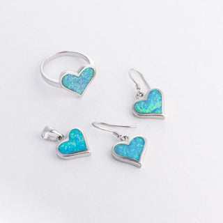 Blue heart opal - Ring, Earrings, Pendant