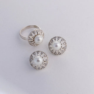 Triangles and Pearls - Ring, Earrings