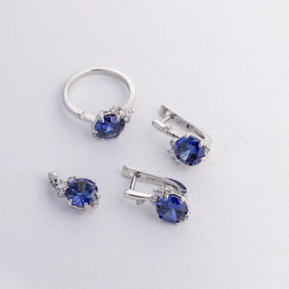 Tanzanite élégante - Bague, Boucles d'oreilles, Pendentif