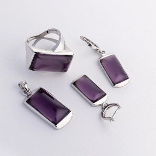 Dark Silver Elegant Amethyst - Ring, Earrings, Pendant