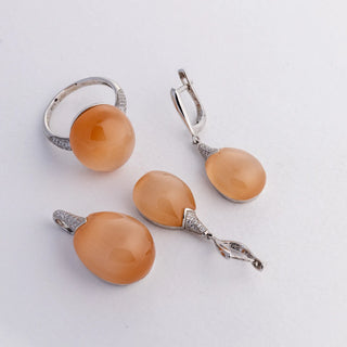 Orange Oval Crystals  - Ring, Earrings, Pendant