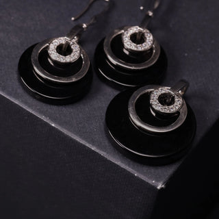 Onyx Circles  - Pendant and Earrings