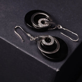 Onyx Circles  - Pendant and Earrings