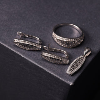 Wide Zircon Spread- Ring, Earrings, Pendant