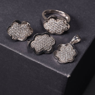 Many Zircon Flower - Ring, Earrings, Pendant
