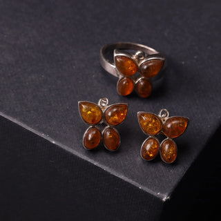 Amber Butterfly - Ring, Earrings