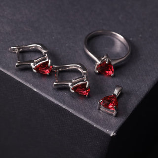 Red Triangle Zircon - Ring, Earrings, Pendant